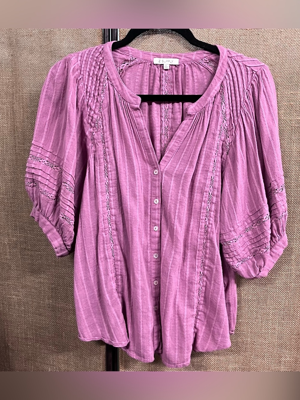 Z Supply Mauve-Pink Button Front Peasant Blouse